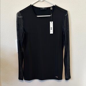 Tahari Wmn Sz XS,  Black Long Sleeve Top, with Sheer Sleeves